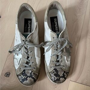 Golden Goose Superstar Sneakers, snakeskin and silver